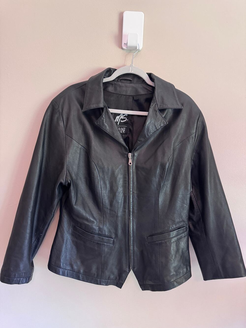 MS Maxima Women’s XL Black Genuine Leather Zip Front Jacket Blazer